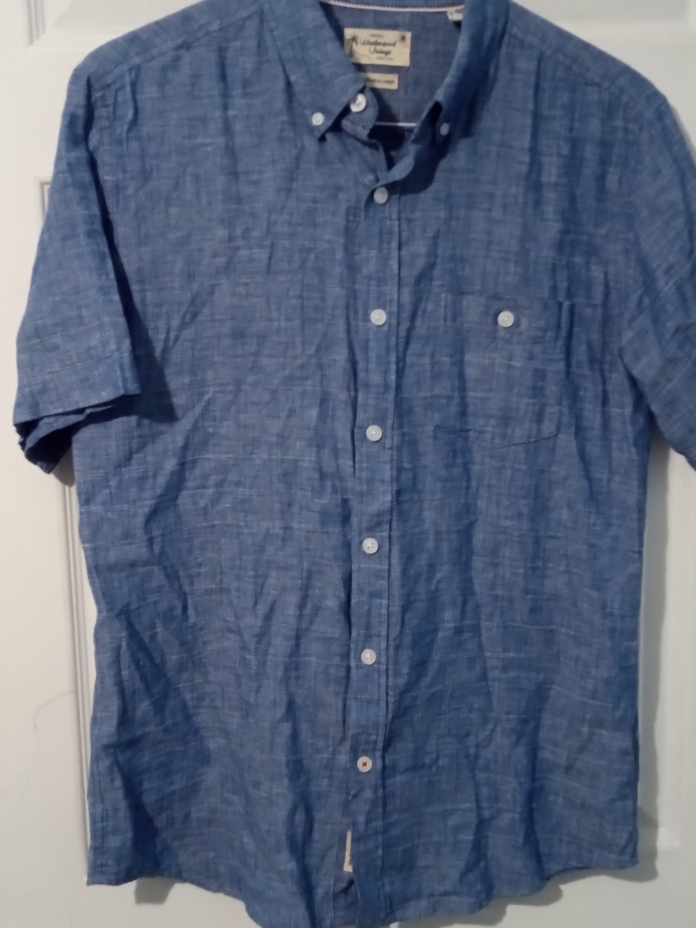Weatherproof Men's Short Sleeve Chambray Button-Down Shirt in Blue